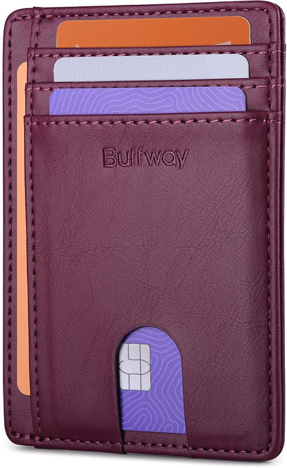 Slim Minimalist Front Pocket RFID Blocking Leather Wallets for Men and Women - Carbon Fiber Black - Colors B