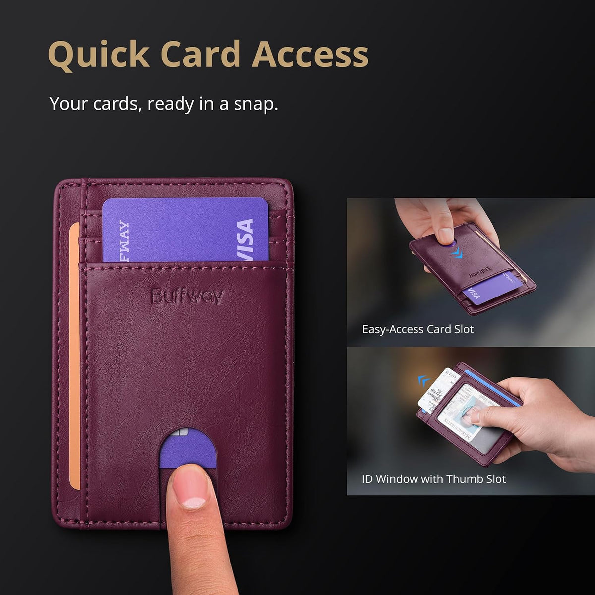 Slim Minimalist Front Pocket RFID Blocking Leather Wallets for Men and Women - Carbon Fiber Black - Colors B