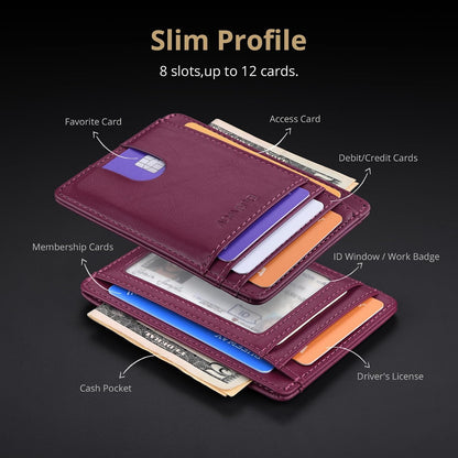 Slim Minimalist Front Pocket RFID Blocking Leather Wallets for Men and Women - Carbon Fiber Black - Colors B