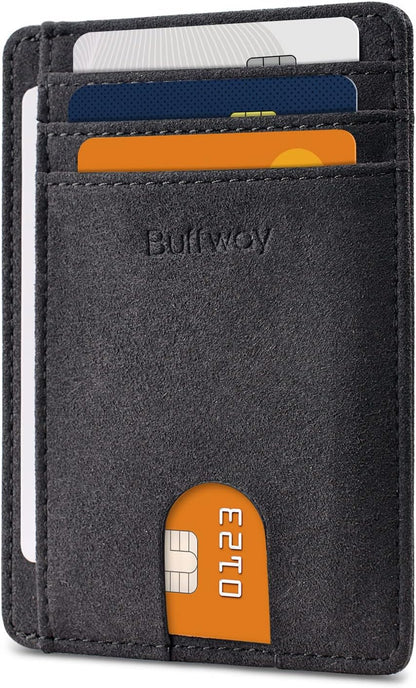 Slim Minimalist Front Pocket RFID Blocking Leather Wallets for Men and Women - Carbon Fiber Black - Colors B