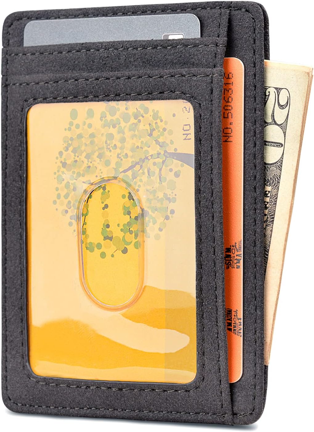 Slim Minimalist Front Pocket RFID Blocking Leather Wallets for Men and Women - Carbon Fiber Black - Colors B