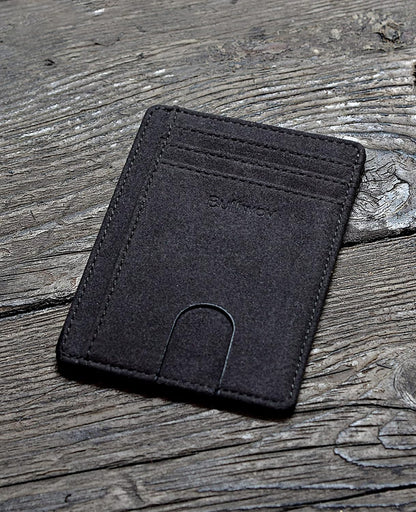 Slim Minimalist Front Pocket RFID Blocking Leather Wallets for Men and Women - Carbon Fiber Black - Colors B