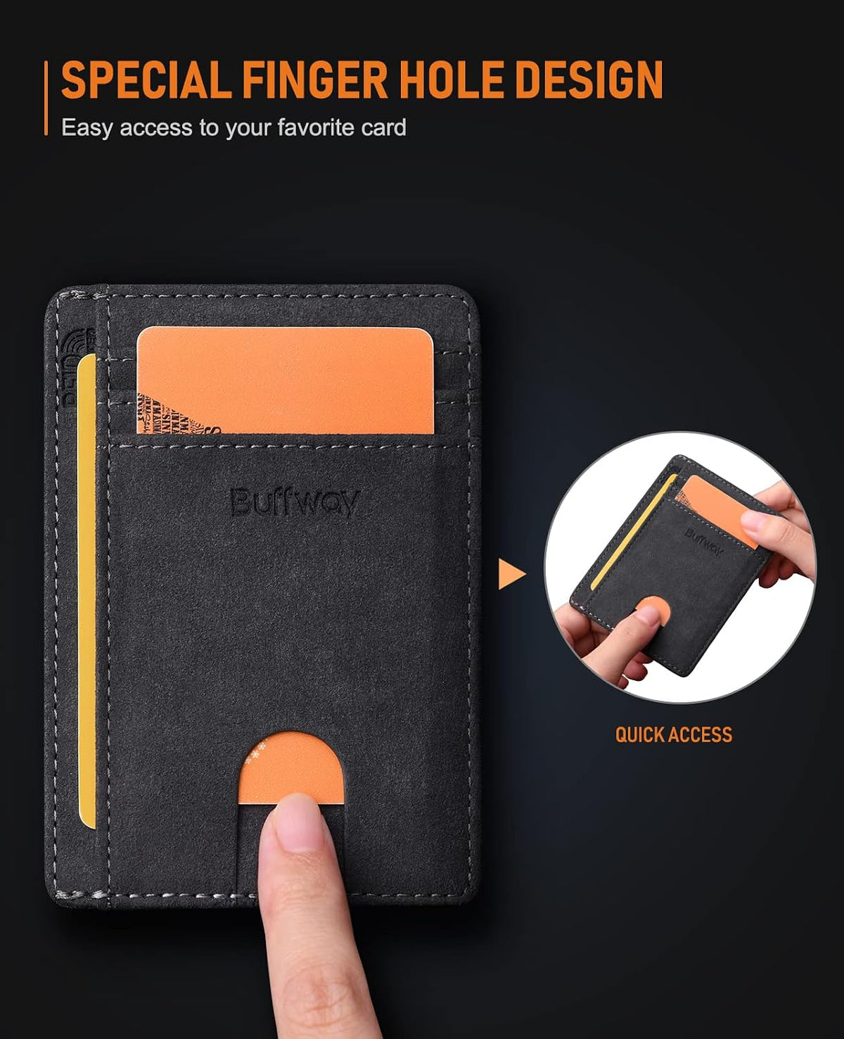 Slim Minimalist Front Pocket RFID Blocking Leather Wallets for Men and Women - Carbon Fiber Black - Colors B