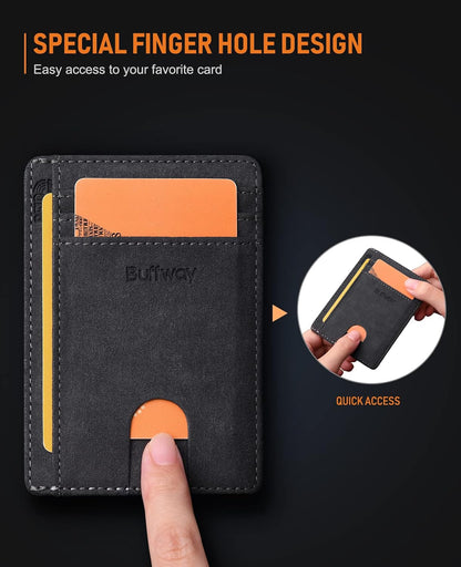 Slim Minimalist Front Pocket RFID Blocking Leather Wallets for Men and Women - Carbon Fiber Black - Colors B