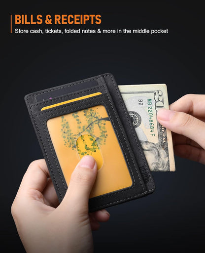 Slim Minimalist Front Pocket RFID Blocking Leather Wallets for Men and Women - Carbon Fiber Black - Colors B