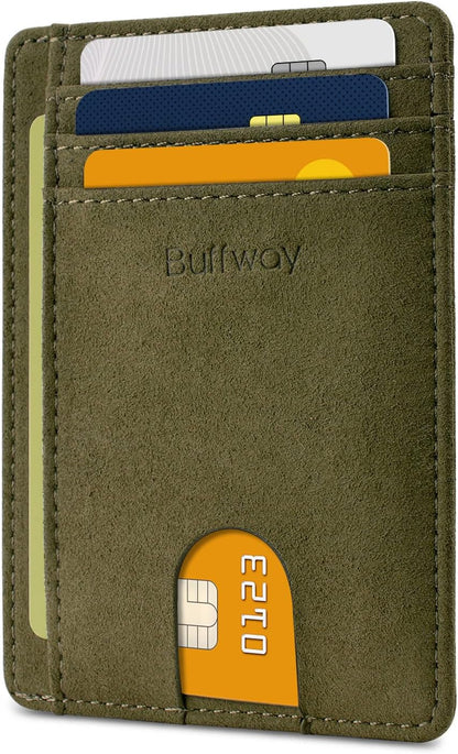 Slim Minimalist Front Pocket RFID Blocking Leather Wallets for Men and Women - Carbon Fiber Black - Colors B
