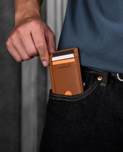 Slim Minimalist Front Pocket RFID Blocking Leather Wallets for Men and Women - Carbon Fiber Black - Colors B