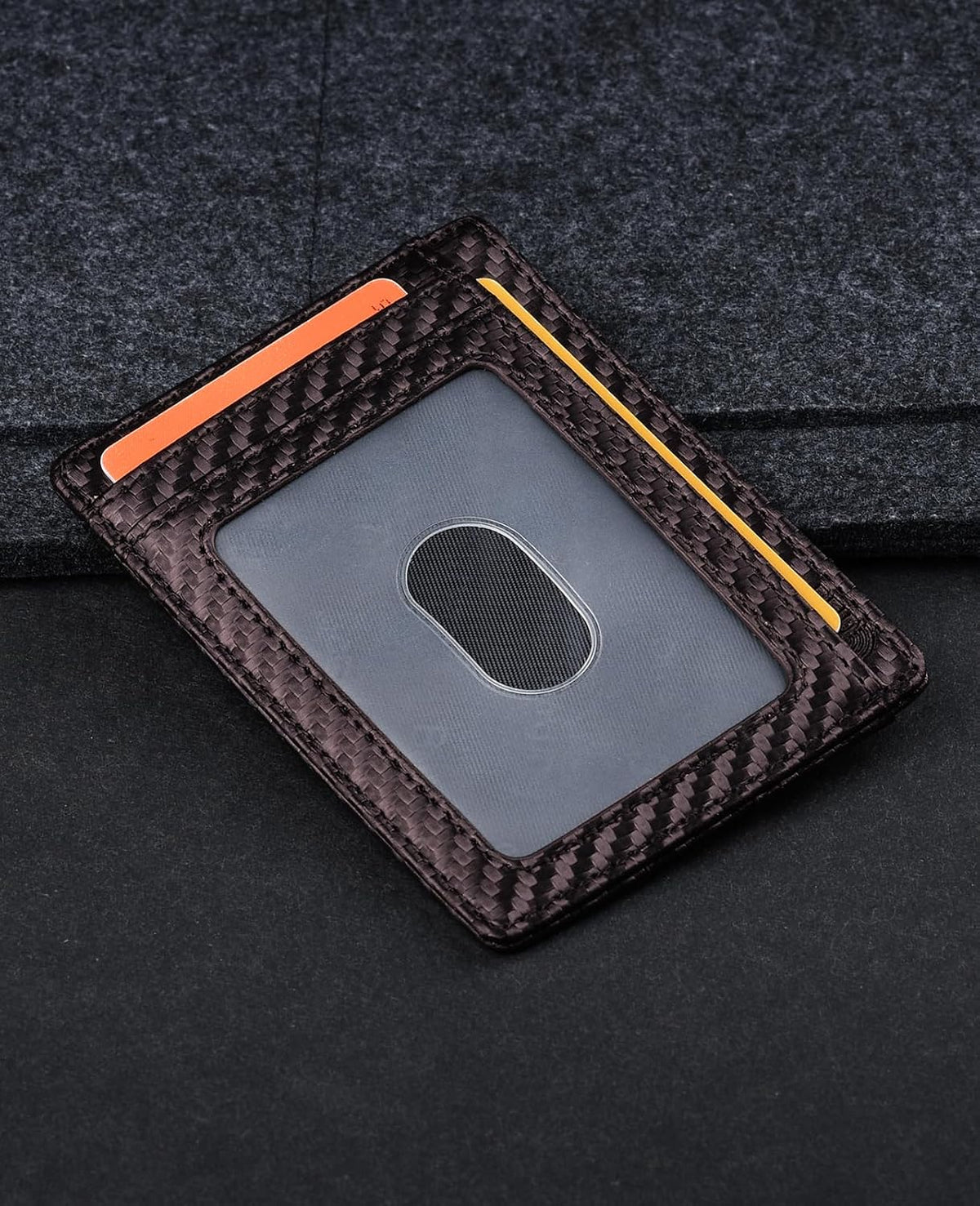 Slim Minimalist Front Pocket RFID Blocking Leather Wallets for Men and Women - Carbon Fiber Black - Colors B