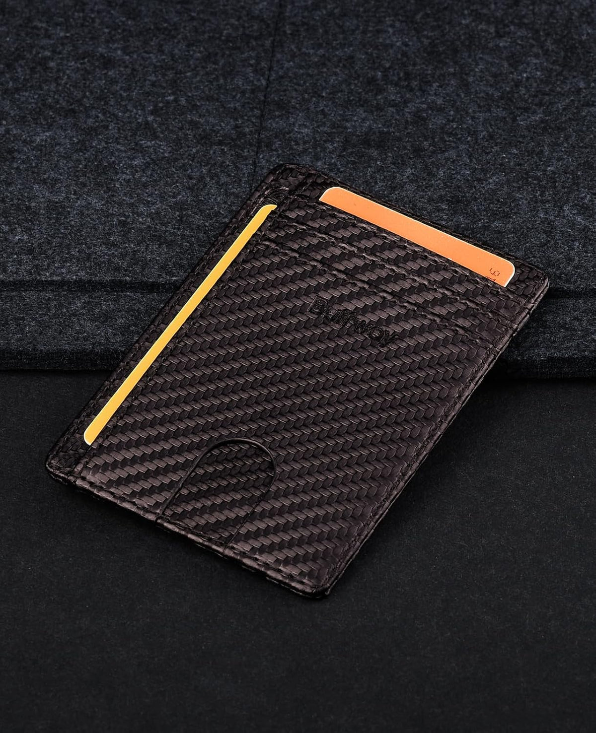 Slim Minimalist Front Pocket RFID Blocking Leather Wallets for Men and Women - Carbon Fiber Black - Colors B