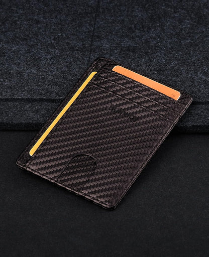 Slim Minimalist Front Pocket RFID Blocking Leather Wallets for Men and Women - Carbon Fiber Black - Colors B