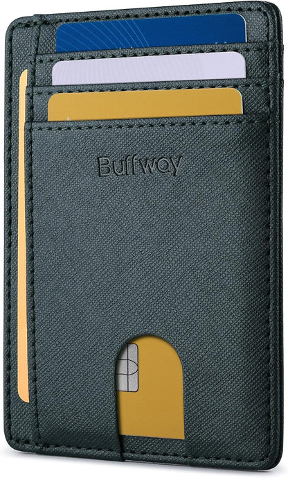 Slim Minimalist Front Pocket RFID Blocking Leather Wallets for Men and Women - Carbon Fiber Black - Colors B