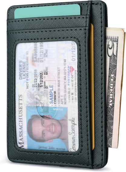 Slim Minimalist Front Pocket RFID Blocking Leather Wallets for Men and Women - Carbon Fiber Black - Colors B