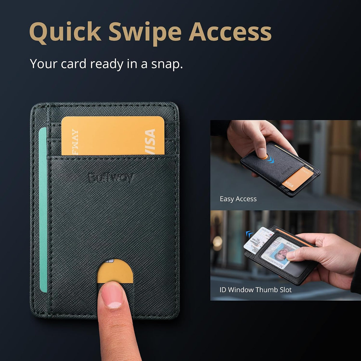 Slim Minimalist Front Pocket RFID Blocking Leather Wallets for Men and Women - Carbon Fiber Black - Colors B
