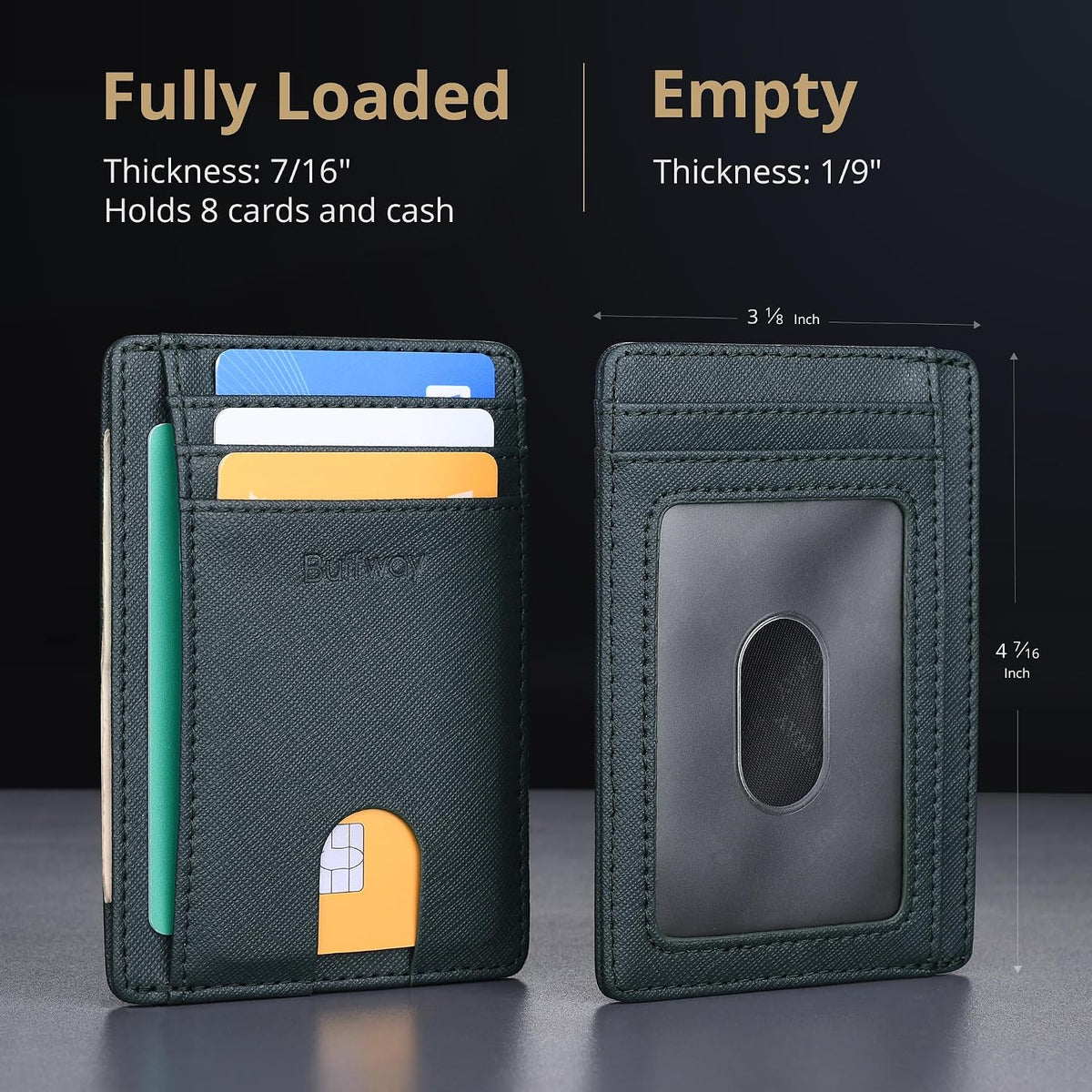 Slim Minimalist Front Pocket RFID Blocking Leather Wallets for Men and Women - Carbon Fiber Black - Colors B