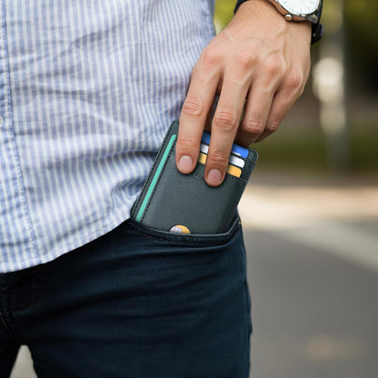 Slim Minimalist Front Pocket RFID Blocking Leather Wallets for Men and Women - Carbon Fiber Black - Colors B
