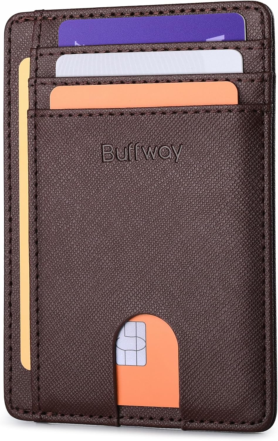 Slim Minimalist Front Pocket RFID Blocking Leather Wallets for Men and Women - Carbon Fiber Black - Colors B