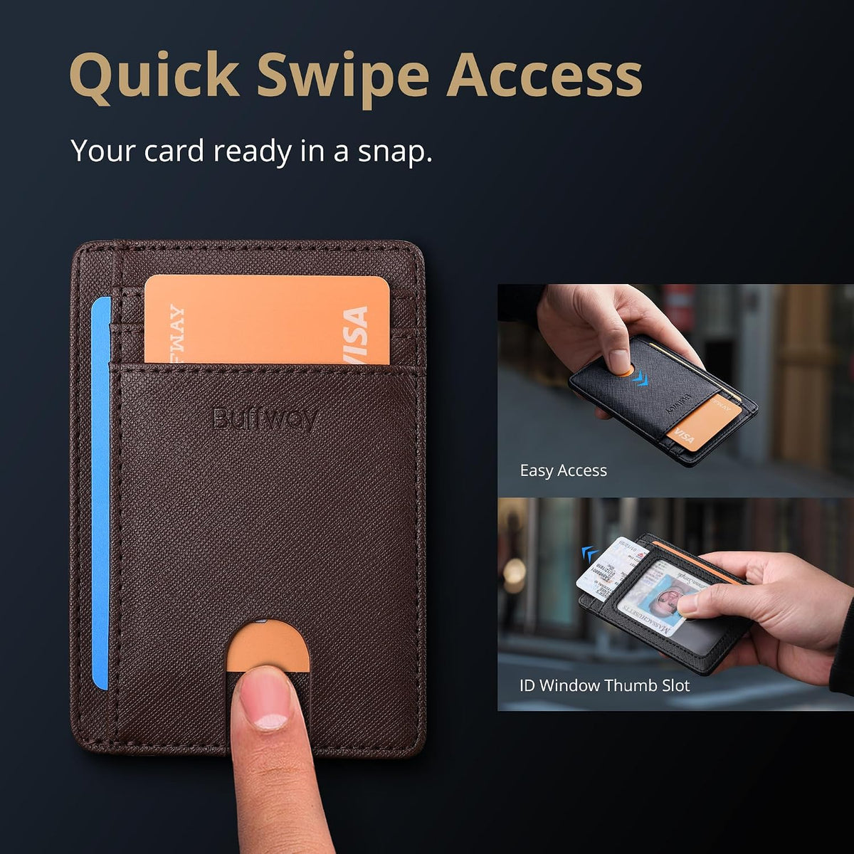 Slim Minimalist Front Pocket RFID Blocking Leather Wallets for Men and Women - Carbon Fiber Black - Colors B