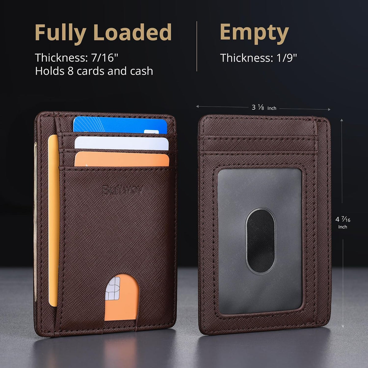 Slim Minimalist Front Pocket RFID Blocking Leather Wallets for Men and Women - Carbon Fiber Black - Colors B