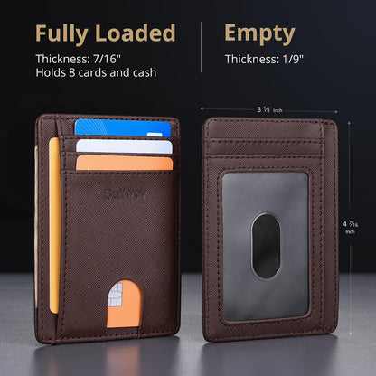 Slim Minimalist Front Pocket RFID Blocking Leather Wallets for Men and Women - Carbon Fiber Black - Colors B
