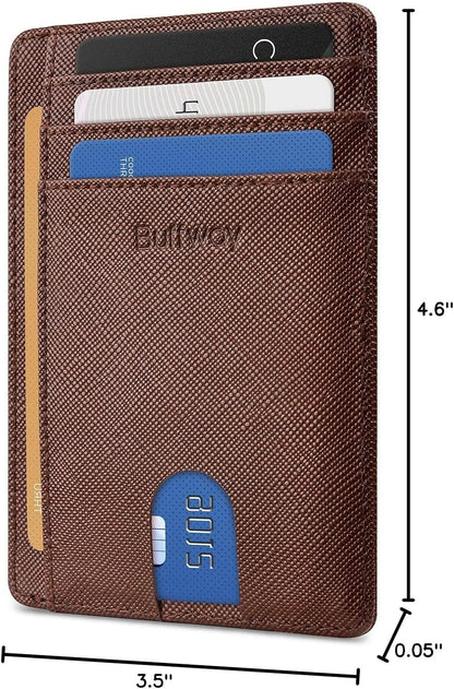 Slim Minimalist Front Pocket RFID Blocking Leather Wallets for Men and Women - Carbon Fiber Black - Colors B