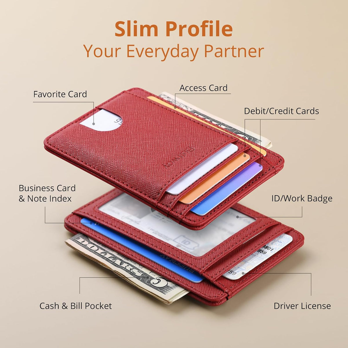 Slim Minimalist Front Pocket RFID Blocking Leather Wallets for Men and Women - Carbon Fiber Black - Colors B
