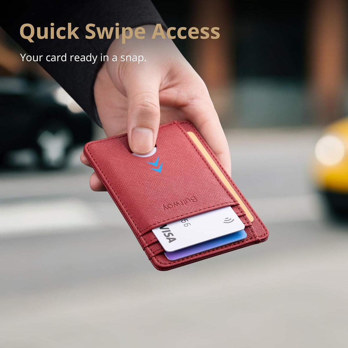 Slim Minimalist Front Pocket RFID Blocking Leather Wallets for Men and Women - Carbon Fiber Black - Colors B