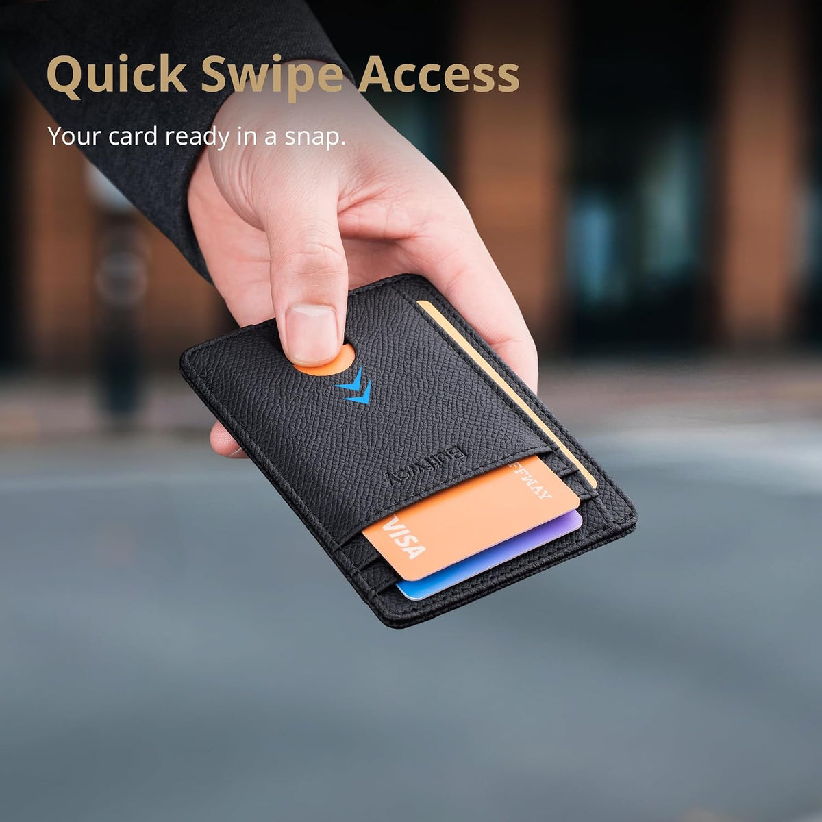 Slim Minimalist Front Pocket RFID Blocking Leather Wallets for Men and Women - Carbon Fiber Black - Colors B