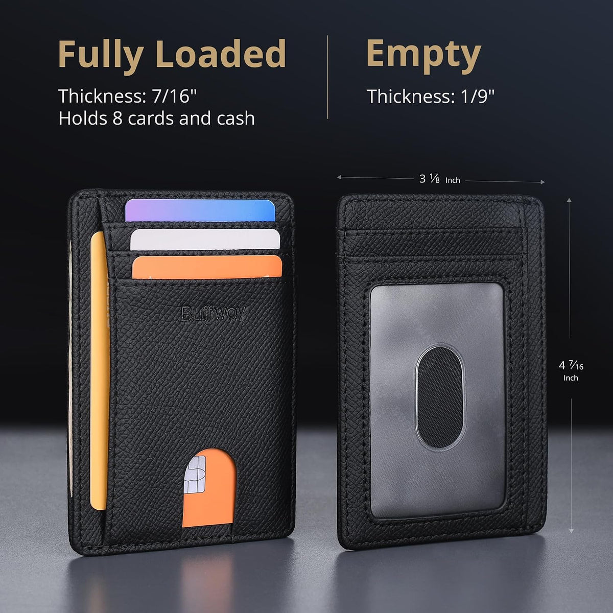 Slim Minimalist Front Pocket RFID Blocking Leather Wallets for Men and Women - Carbon Fiber Black - Colors B