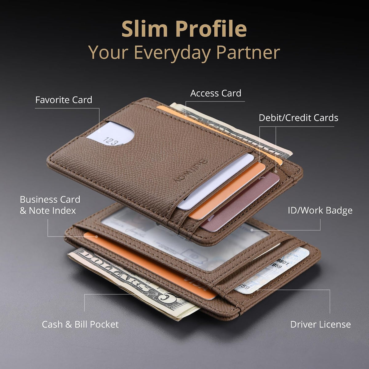 Slim Minimalist Front Pocket RFID Blocking Leather Wallets for Men and Women - Carbon Fiber Black - Colors B