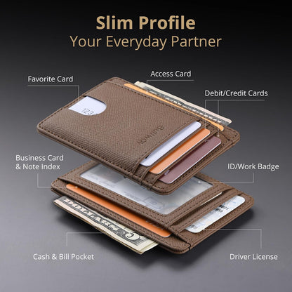 Slim Minimalist Front Pocket RFID Blocking Leather Wallets for Men and Women - Carbon Fiber Black - Colors B