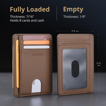 Slim Minimalist Front Pocket RFID Blocking Leather Wallets for Men and Women - Carbon Fiber Black - Colors B