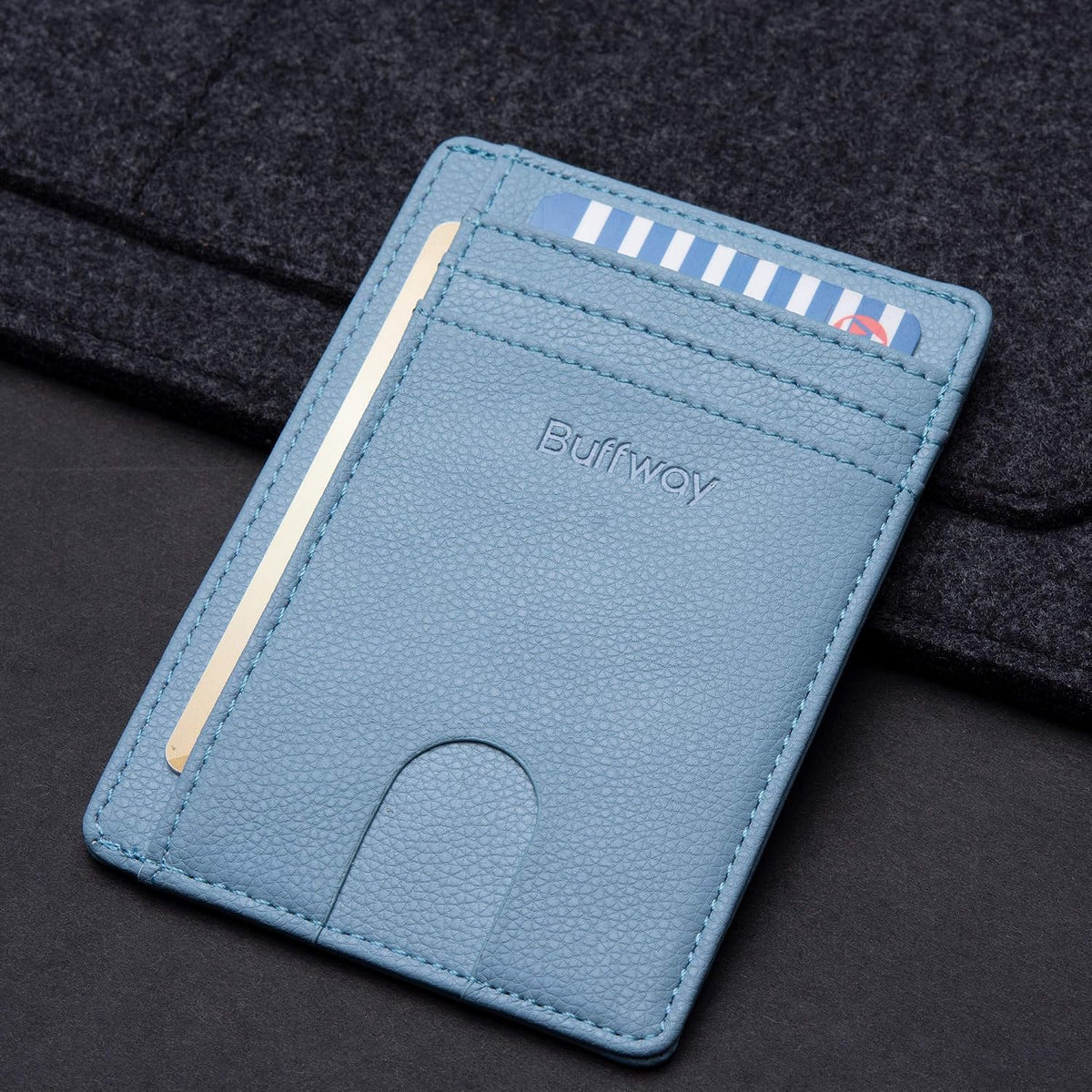 Slim Minimalist Front Pocket RFID Blocking Leather Wallets for Men and Women - Carbon Fiber Black - Colors B