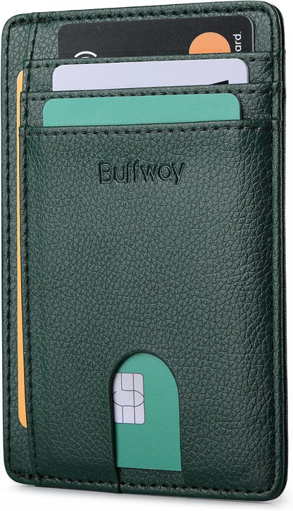 Slim Minimalist Front Pocket RFID Blocking Leather Wallets for Men and Women - Carbon Fiber Black - Colors B