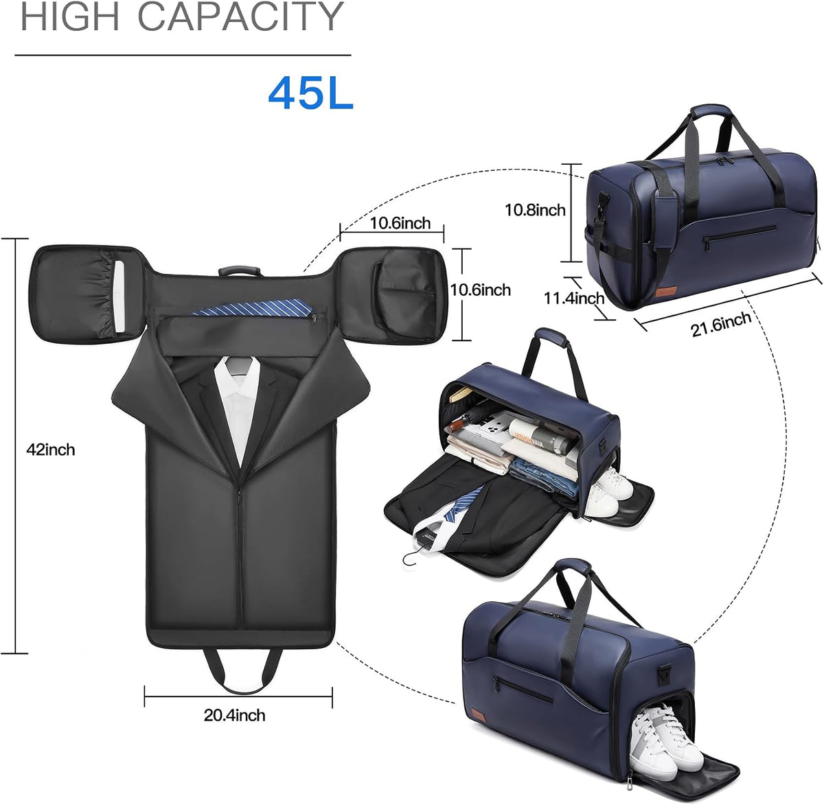 45L Garment Bags for Travel,Carry on Convertible Suit Bag Travel