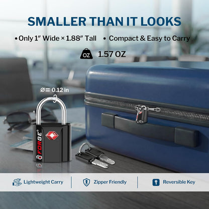 OX 1'' Wide 1.8'' Tall, TSA Approved Luggage Locks: Key Locks for Travel. Ultra Secure Dimple Key Travel Locks Alloy Body. for Luggage, Backpack, Small Toolbox and More. Black.