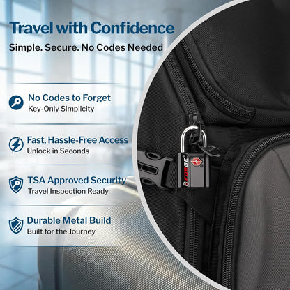 OX 1'' Wide 1.8'' Tall, TSA Approved Luggage Locks: Key Locks for Travel. Ultra Secure Dimple Key Travel Locks Alloy Body. for Luggage, Backpack, Small Toolbox and More. Black.