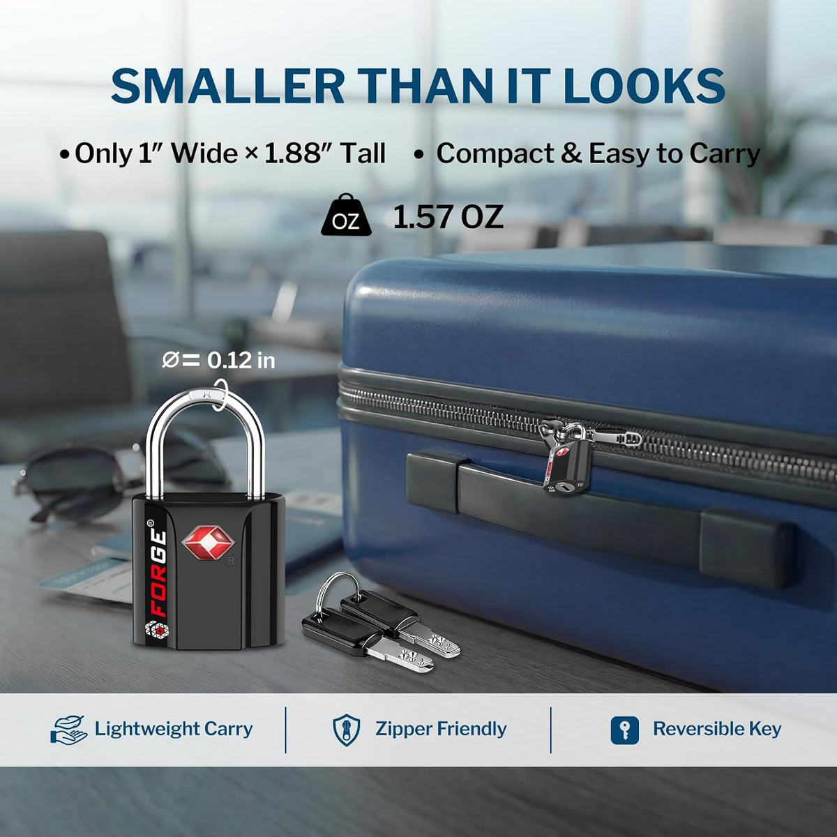 OX 1'' Wide 1.8'' Tall, TSA Approved Luggage Locks: Key Locks for Travel. Ultra Secure Dimple Key Travel Locks Alloy Body. for Luggage, Backpack, Small Toolbox and More. Black.