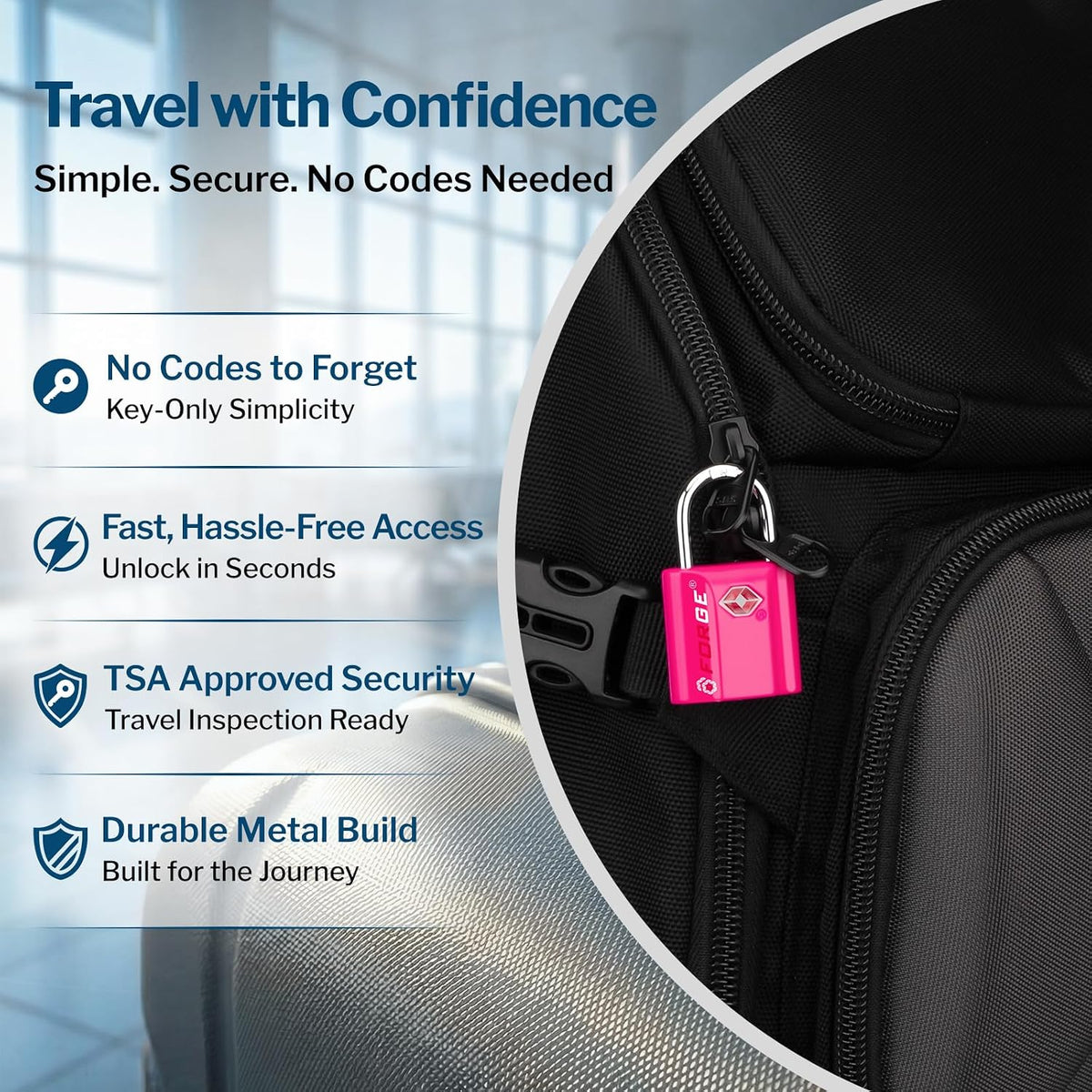 OX 1'' Wide 1.8'' Tall, TSA Approved Luggage Locks: Key Locks for Travel. Ultra Secure Dimple Key Travel Locks Alloy Body. for Luggage, Backpack, Small Toolbox and More. Black.