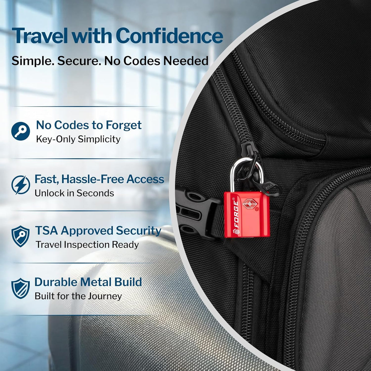 OX 1'' Wide 1.8'' Tall, TSA Approved Luggage Locks: Key Locks for Travel. Ultra Secure Dimple Key Travel Locks Alloy Body. for Luggage, Backpack, Small Toolbox and More. Black.