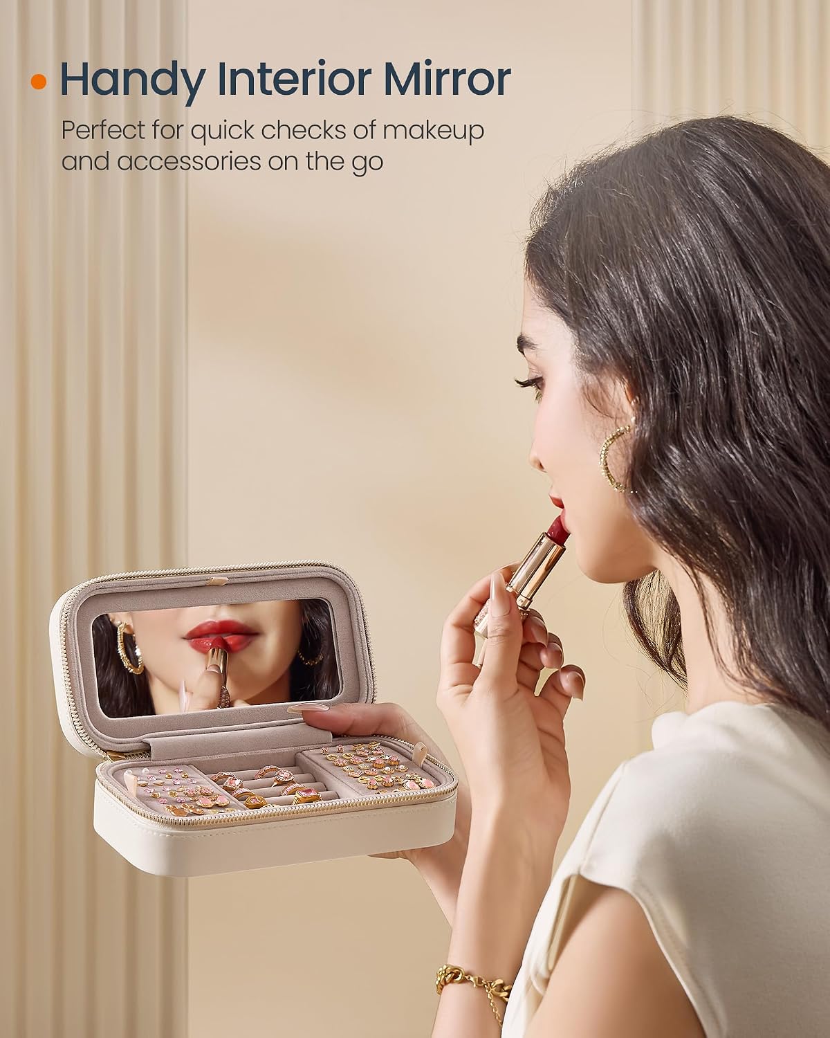 Travel Jewelry Case, Portable Box Organizer with Mirror
