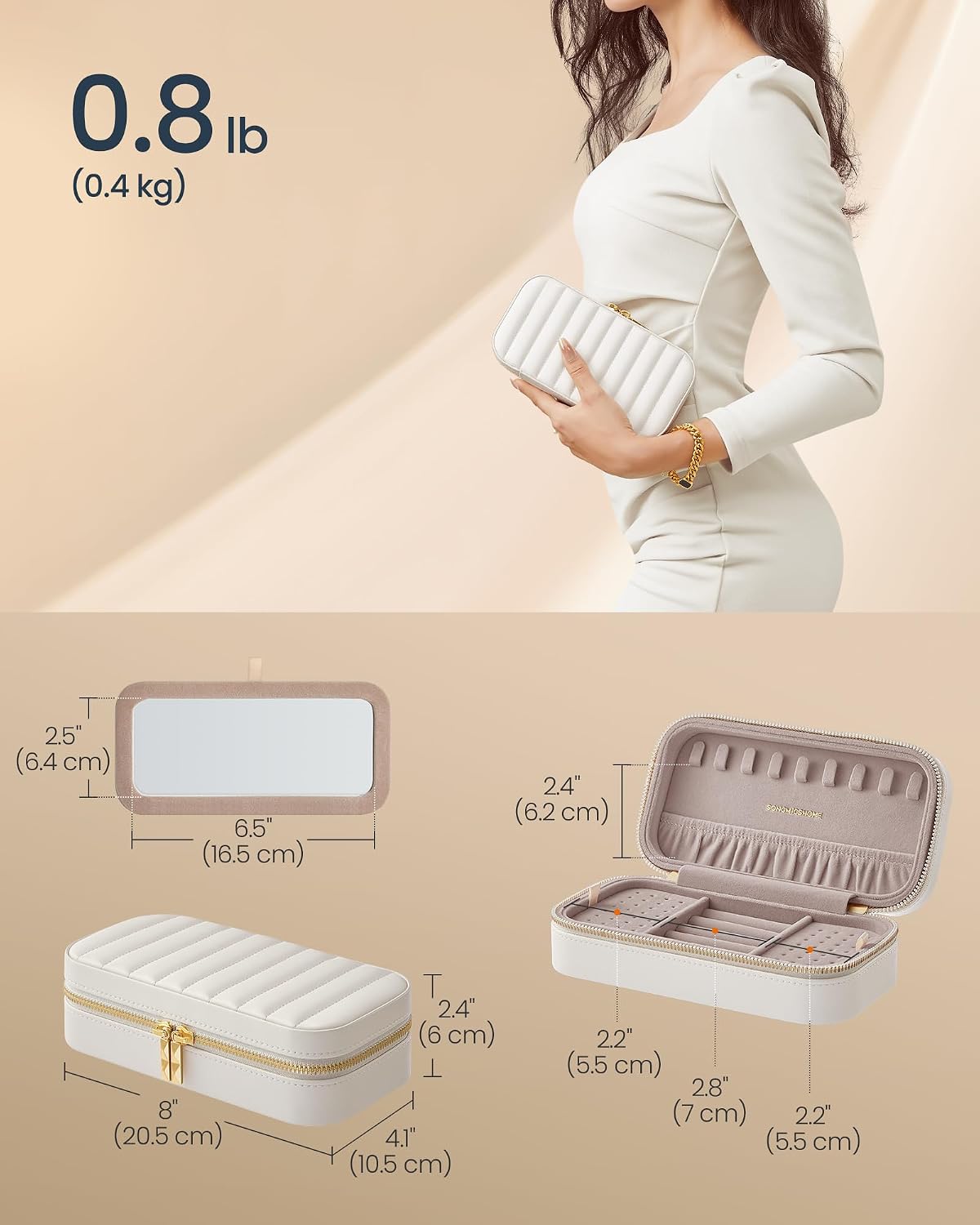 Travel Jewelry Case, Portable Box Organizer with Mirror