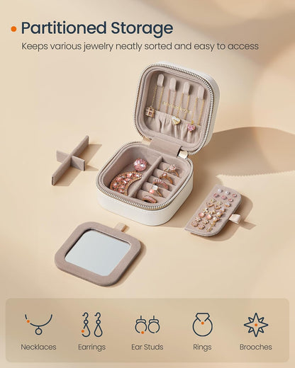 Travel Jewelry Case, Portable Box Organizer with Mirror