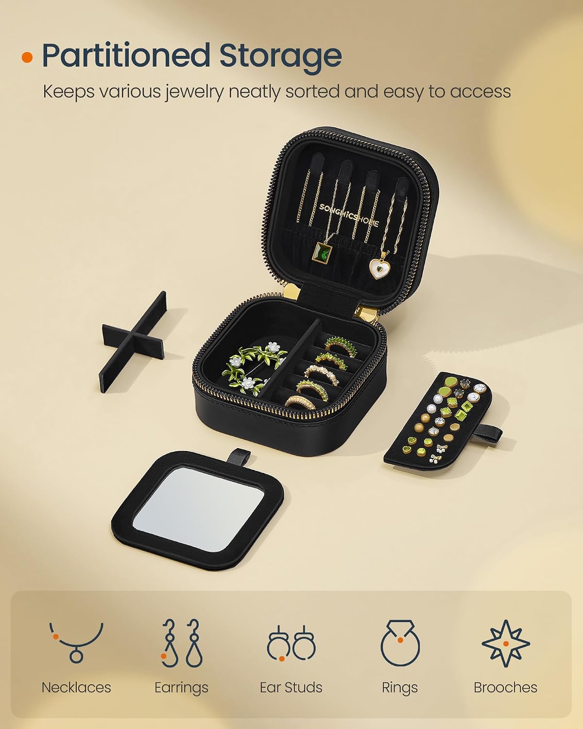 Travel Jewelry Case, Portable Box Organizer with Mirror