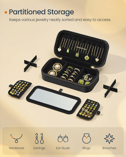 Travel Jewelry Case, Portable Box Organizer with Mirror