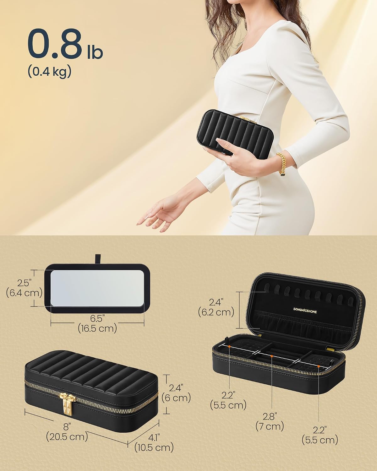 Travel Jewelry Case, Portable Box Organizer with Mirror