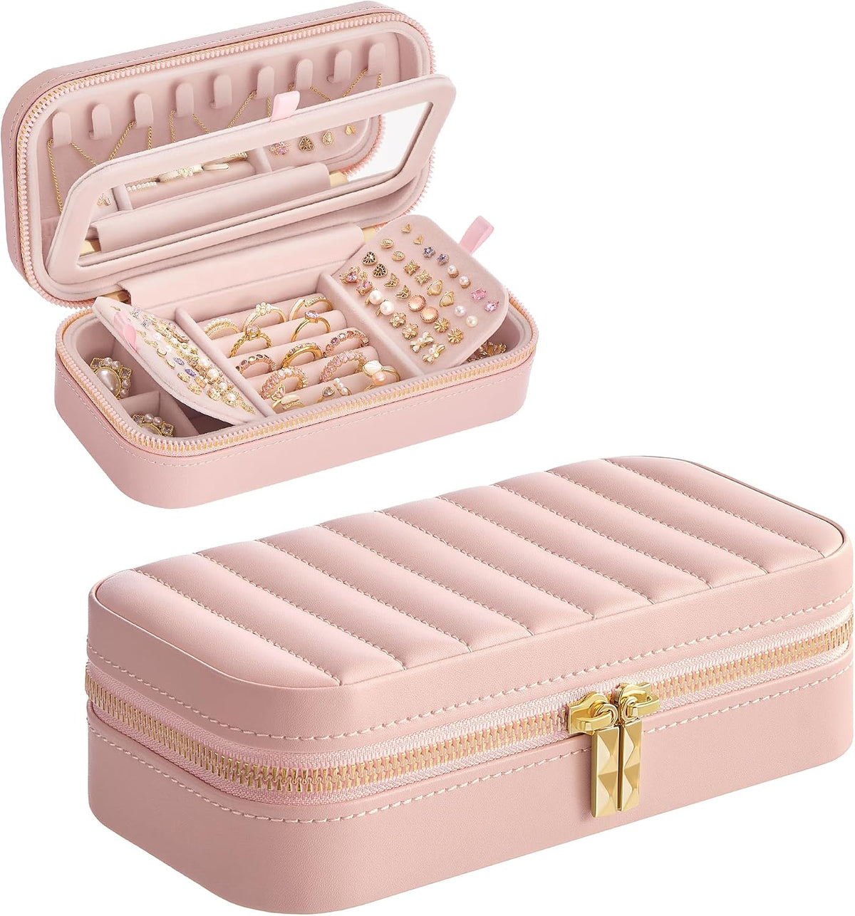 Travel Jewelry Case, Portable Box Organizer with Mirror