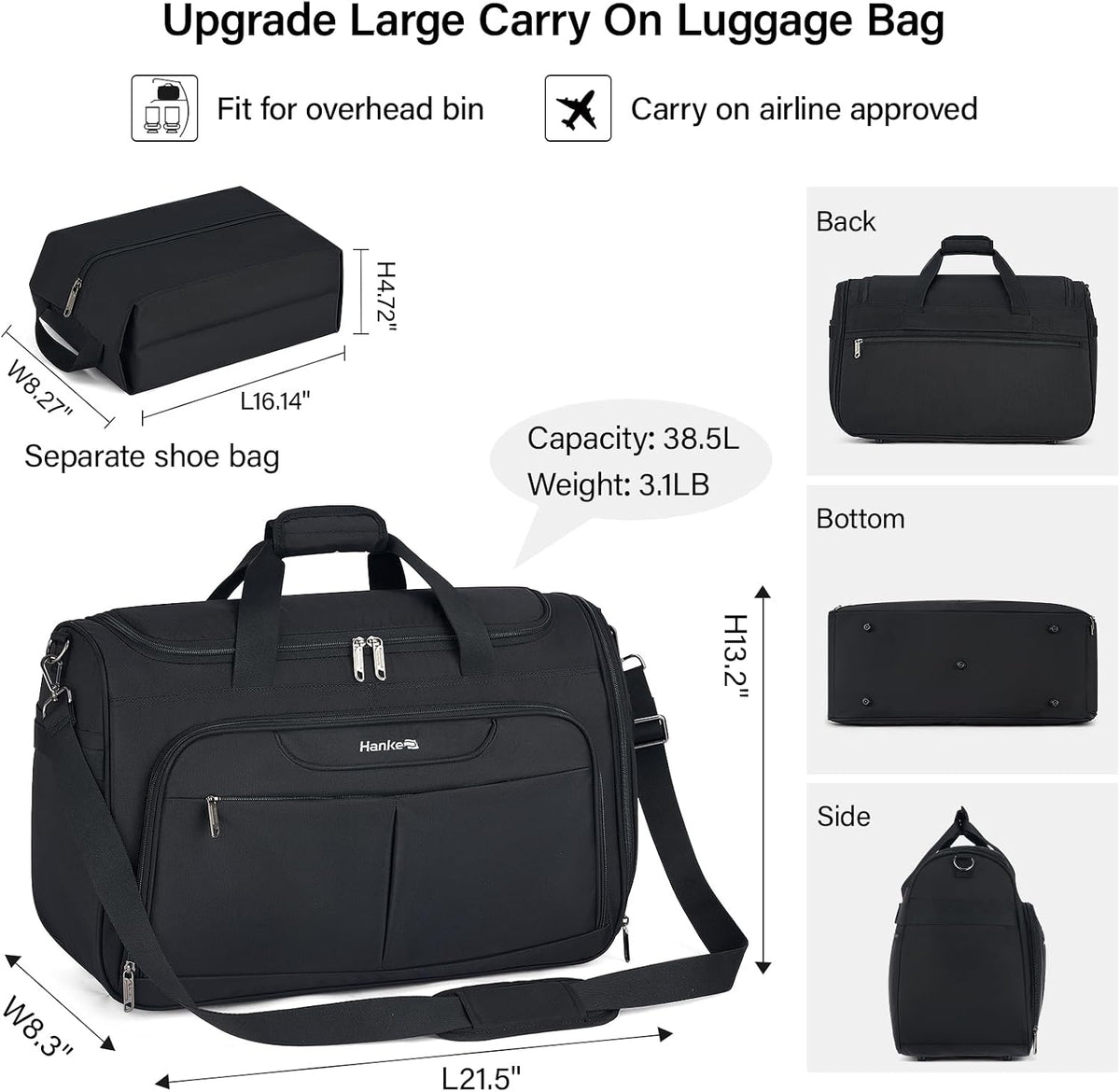 Small Underseat Carry On Luggage Bags for Travel with 10 Pockets.