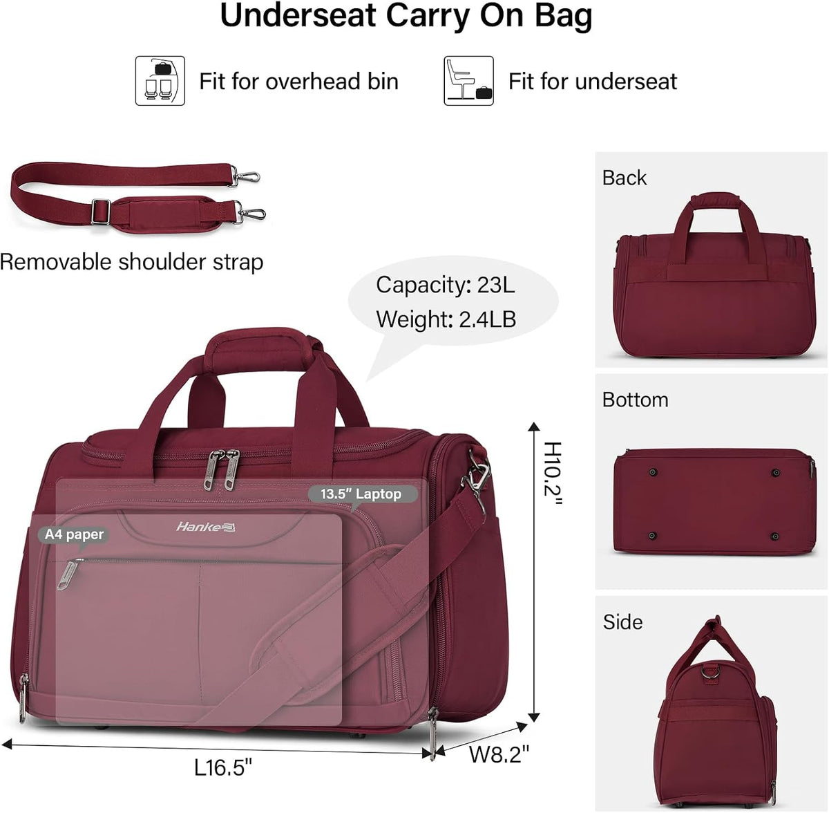 Small Underseat Carry On Luggage Bags for Travel with 10 Pockets.