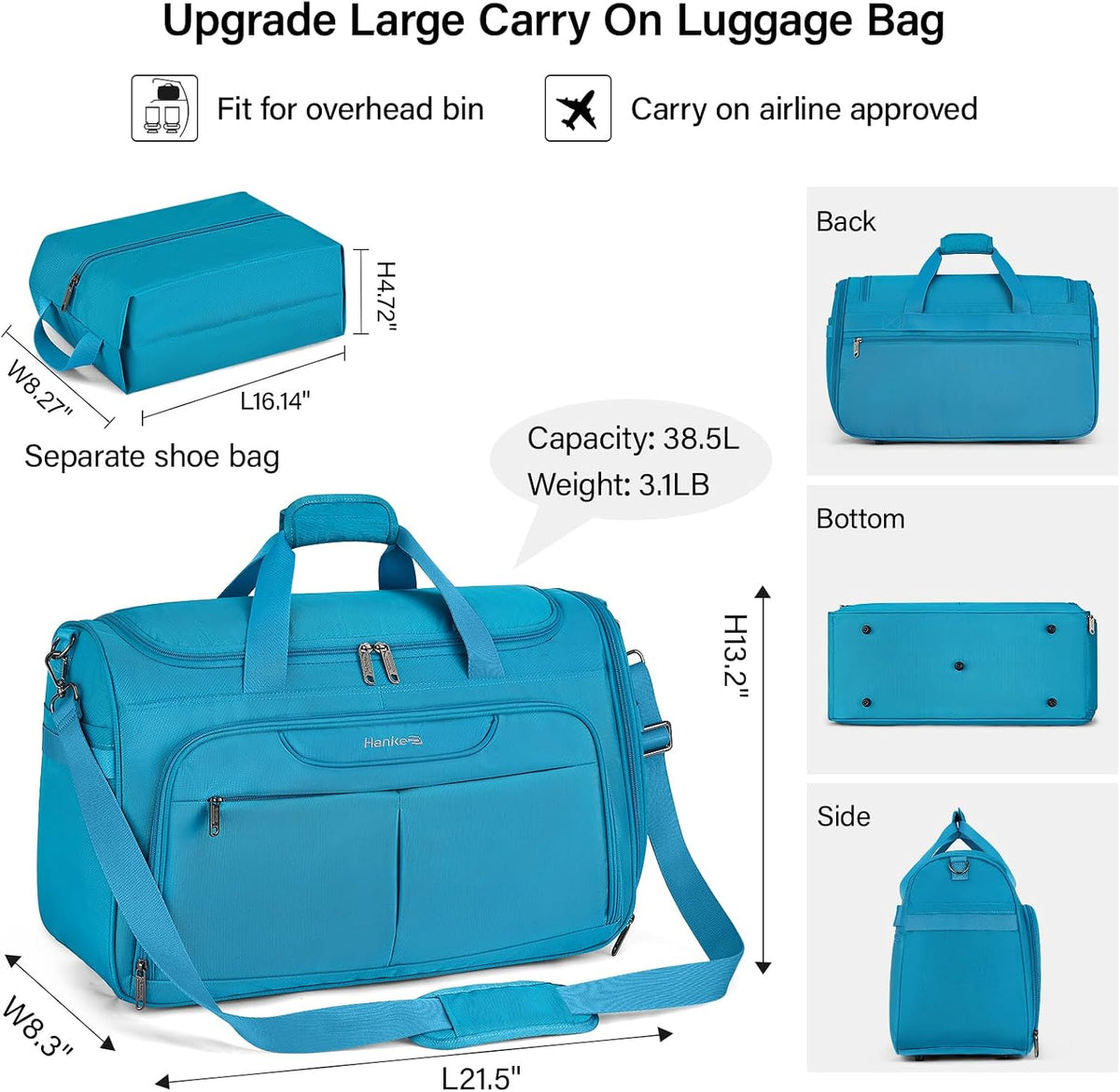 Small Underseat Carry On Luggage Bags for Travel with 10 Pockets.