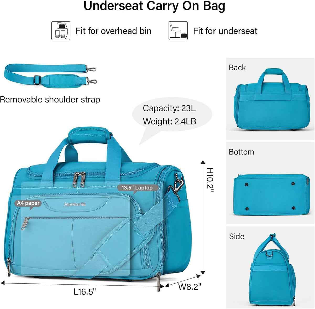 Small Underseat Carry On Luggage Bags for Travel with 10 Pockets.